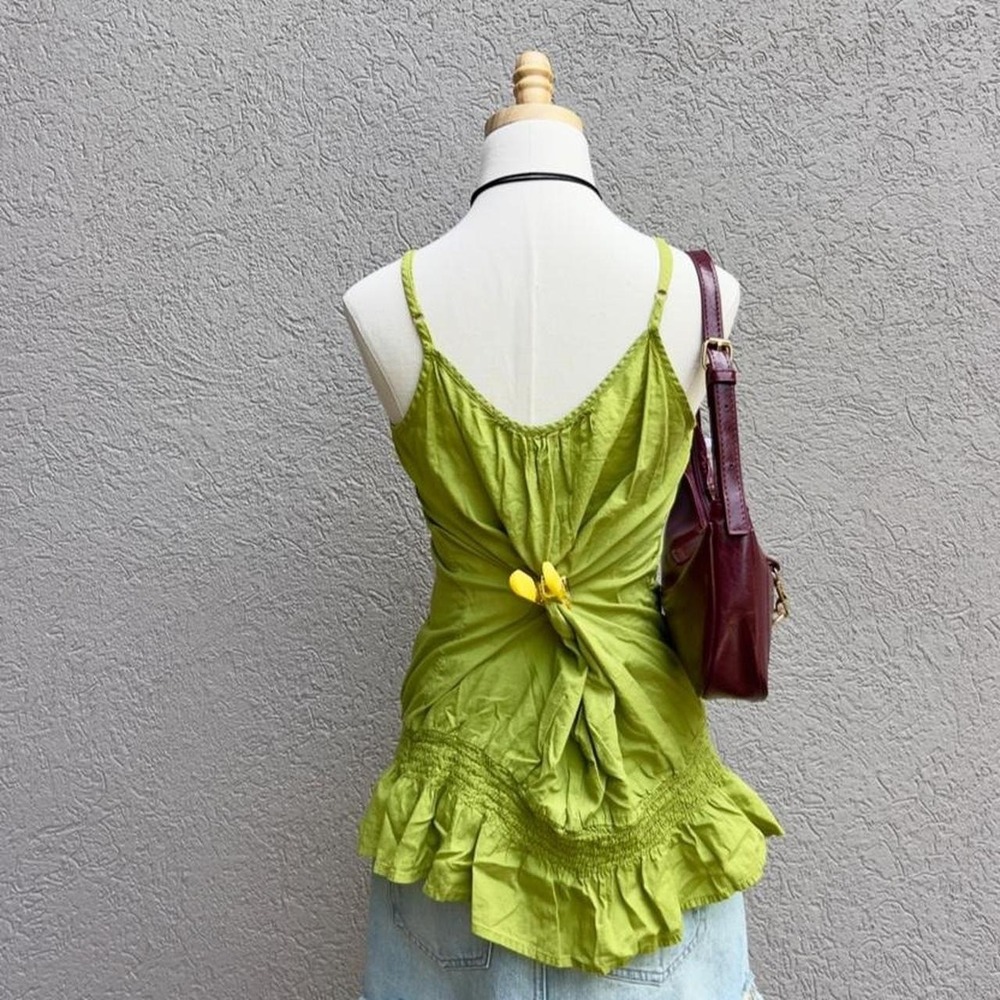 Vintage Y2K Apt 9 Lime Green Beaded Tank Top Size Large Boho Festival - Picture 7 of 8